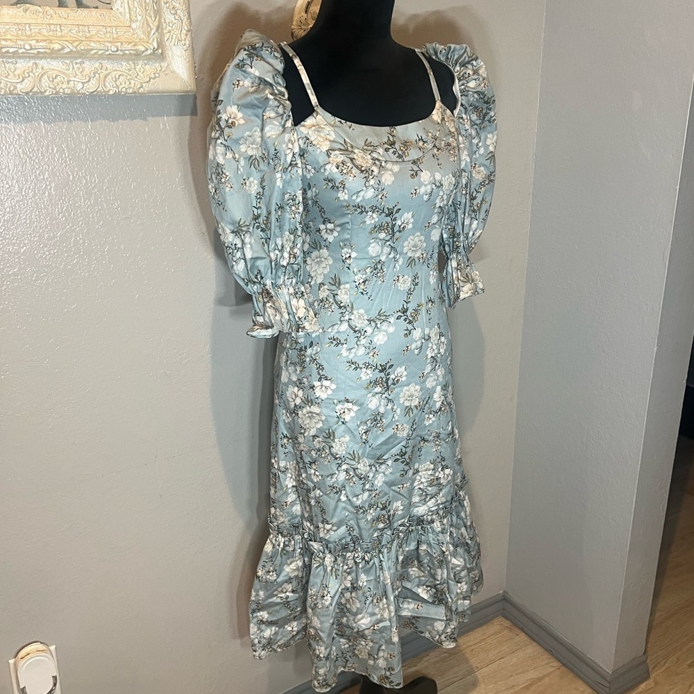 Reveux Floral Blue Puff Sleeve Dress - Picture 12 of 15